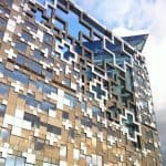 Photograph of The Cube - a 25 storey mixed-use development in the centre of Birmingham, England, that was designed by Ken Shuttleworth.