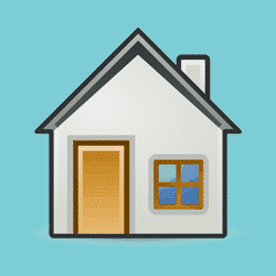 An icon of a house on a light blue background.