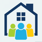 An Icon, graphical image, showing a house with tenants.