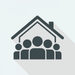 Icon, design element showing a house with five figures representing tenants.