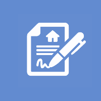 An icon showing a pen and a contract. Image represents a lease.