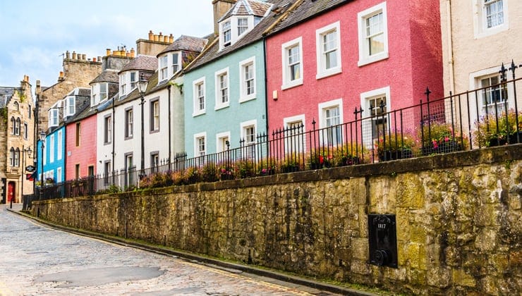 A photograph of colourful terraced houses in Queensferry, Edinburgh