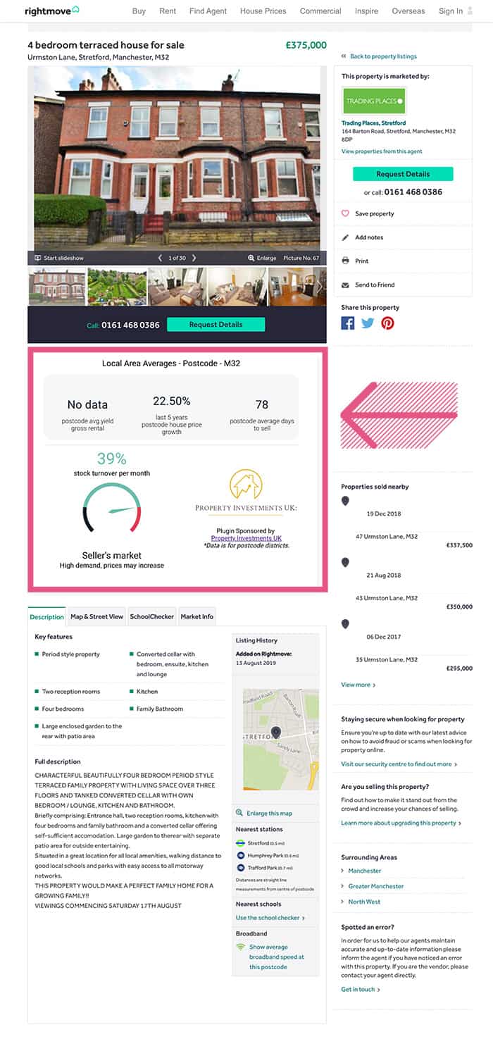 A screenshot of a Rightmove Listing with the Advanced Property Insights Toolbar Working as an Overlay