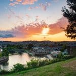 The sun sets over Exeter Quay in Exeter.