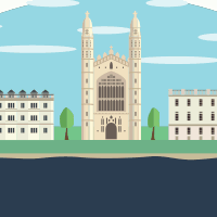 A simple line drawing illustration of the University of Cambridge.