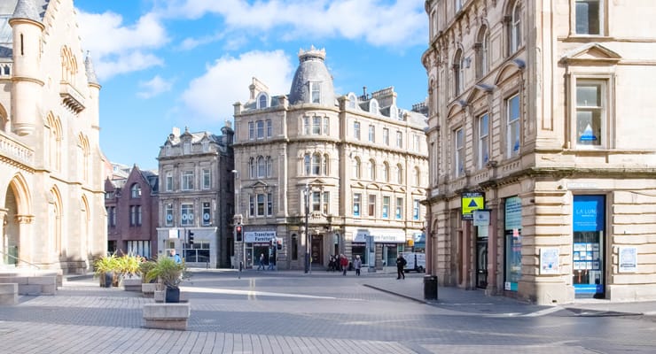 Impressive buildings in Albert Square, in the centre of Dundee.