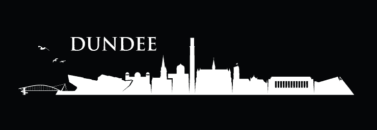 A line drawing of the Dundee skyline, with famous landmarks.