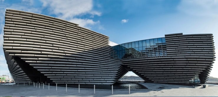 The outside of the V&A Museum of Design in Dundee, Scotland.