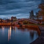 A night-time photograph of a bridge over the Cauldon Canal in Stoke-on-Trent.