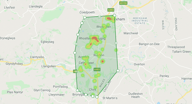 Map of the bounderies of the LL14 postcode