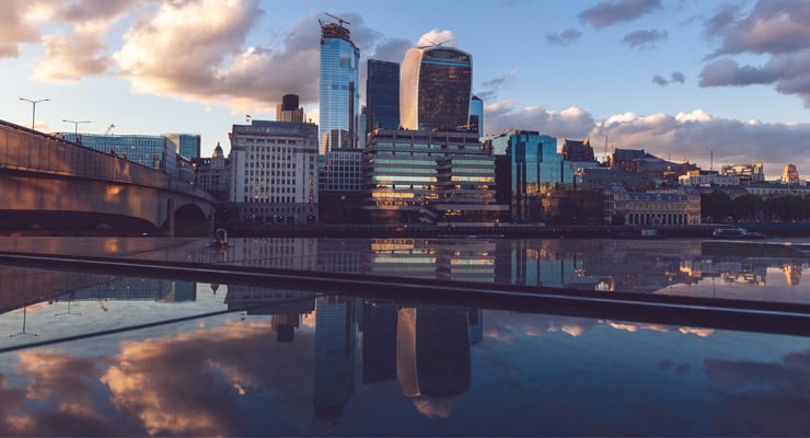 A view of London over the Thames at dusk