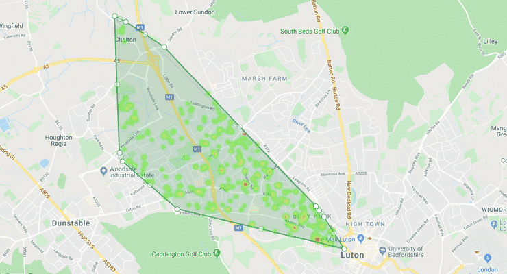 Map of the boundaries of the LU4 postcode district