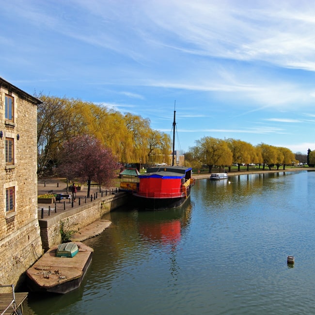 Boats moored on the River Nene in Peterborough.