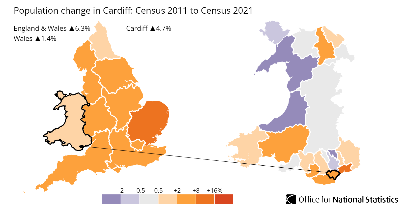 Cardiff population growth map