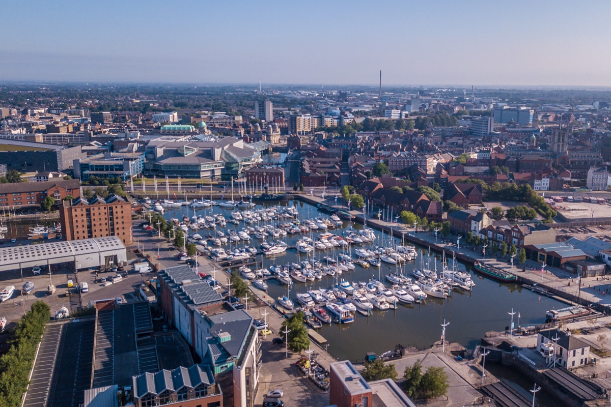 An aerial view of Hull Marina.