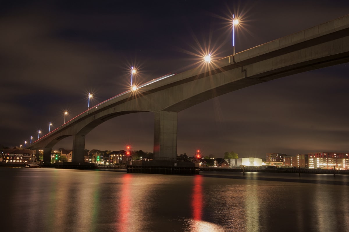 The Itchen Bridget in Southampton. Photograph taken at night.