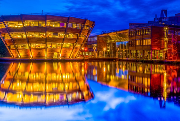 The modern purpose -built buildings of the Jubilee Campus, Nottingham University.