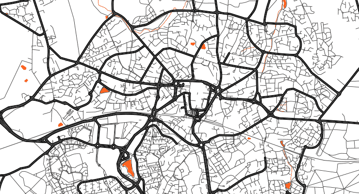 A black and white vector, illustrative road map of Bracknell