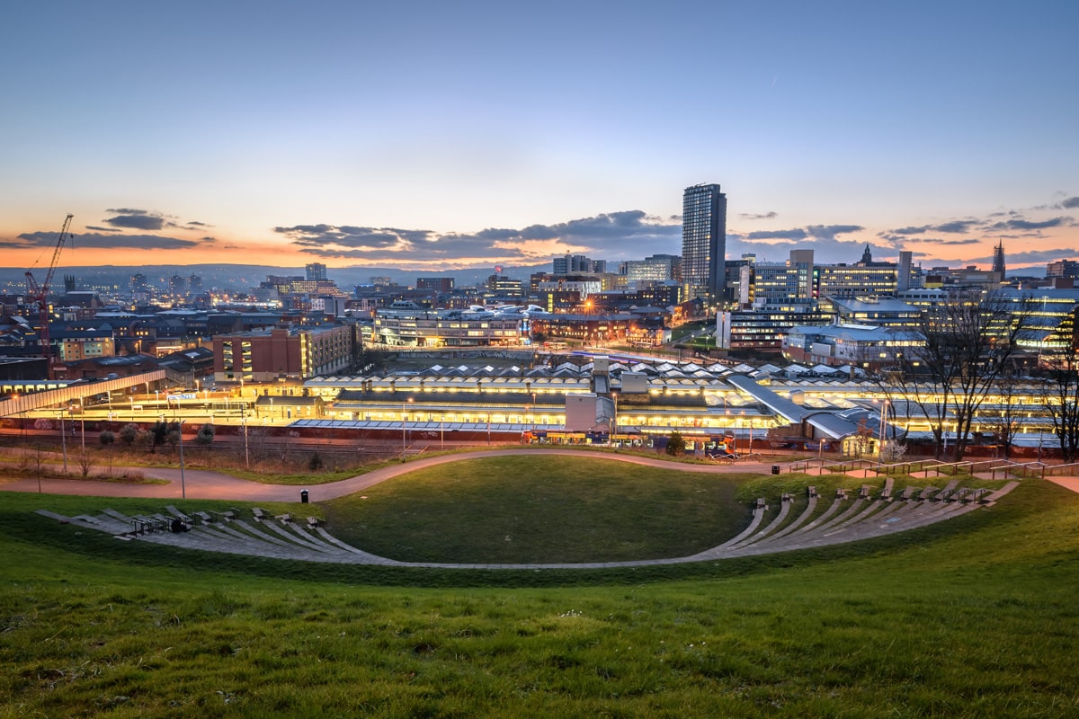 A view of Sheffield's city centre from Sheaf Valley Park.