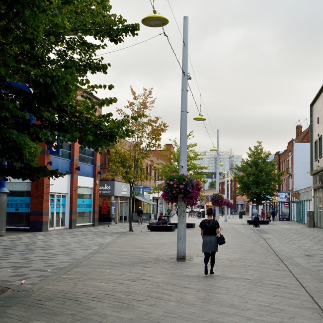 A high street in the centre of Slough.