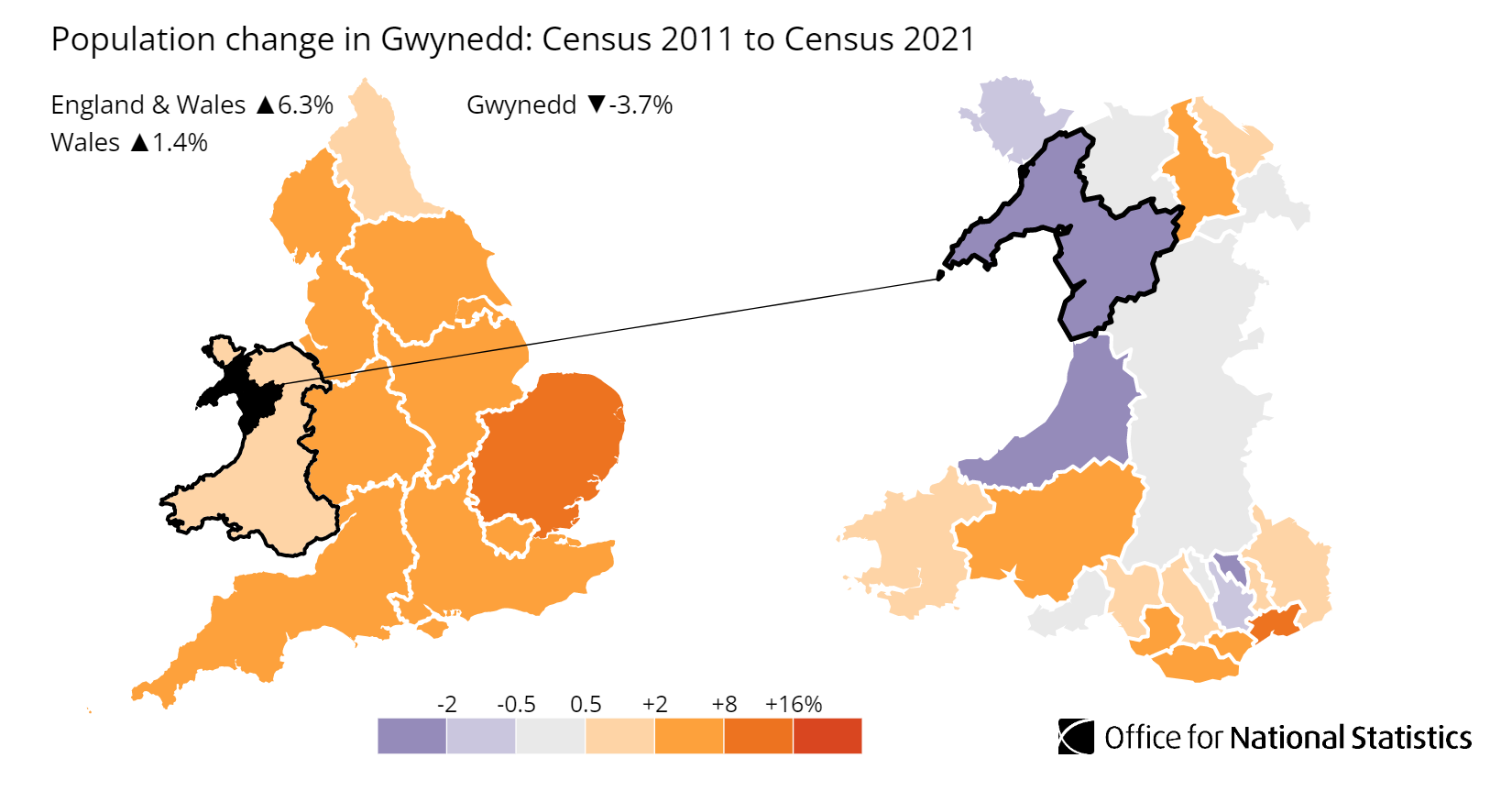 Gwynedd population growth map
