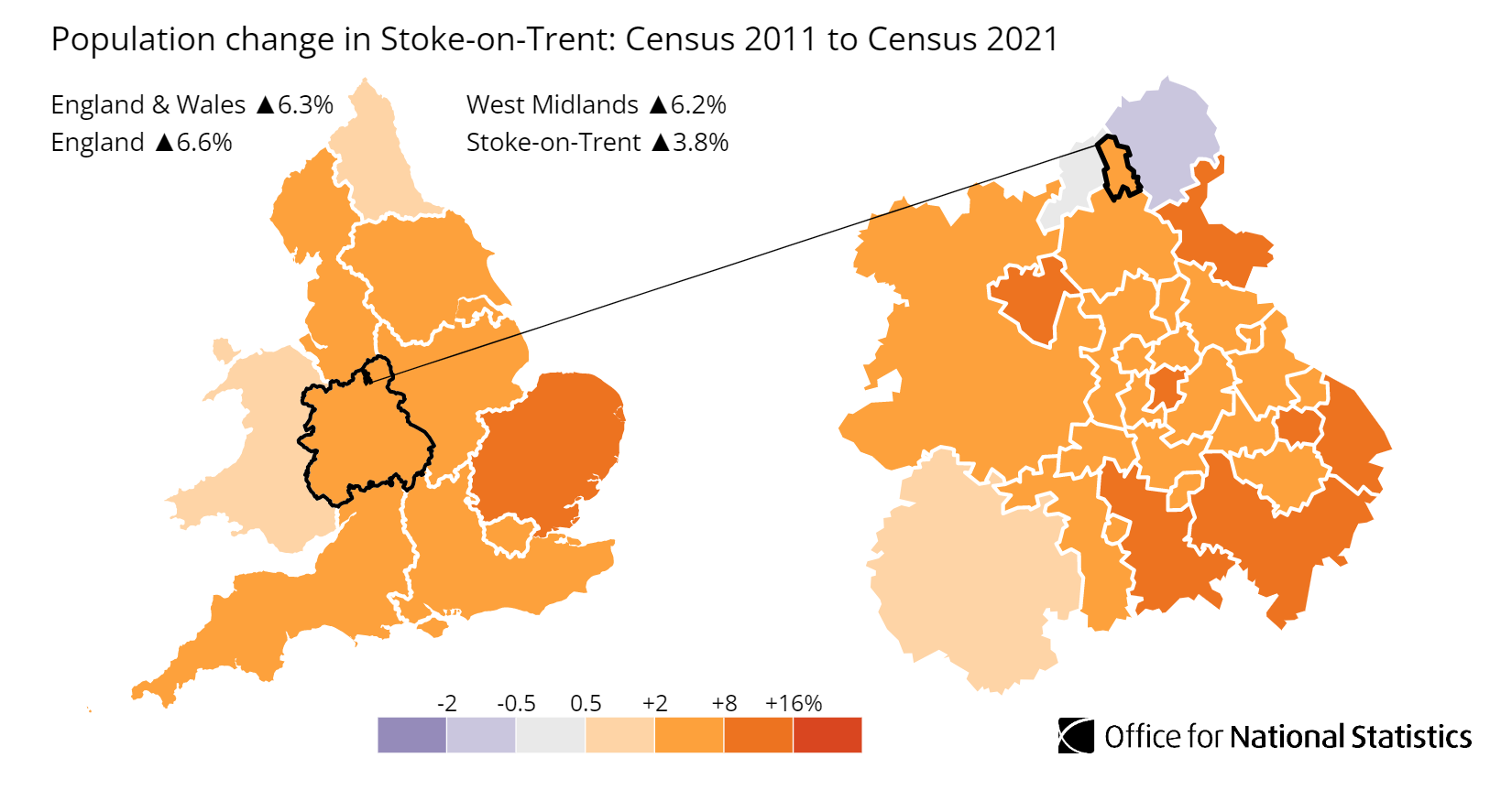 Stoke-on-Trent population growth map