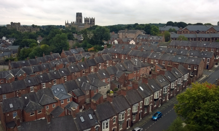 An aerial view of Durham