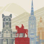 An illustration showing the famous landmarks of Coventry.