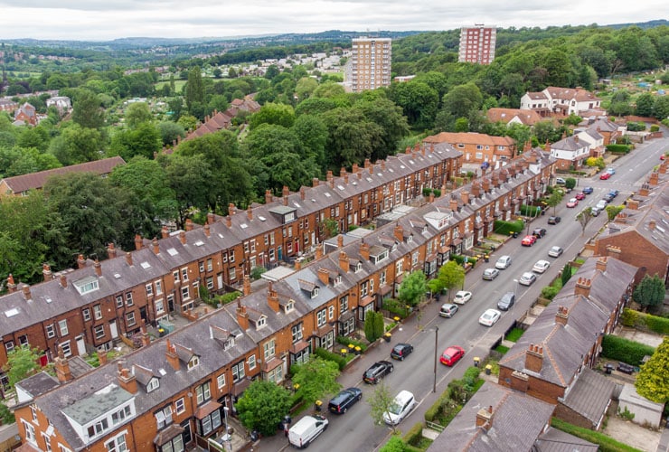 Aerial view of a housing estate in Headingley, Leeds.