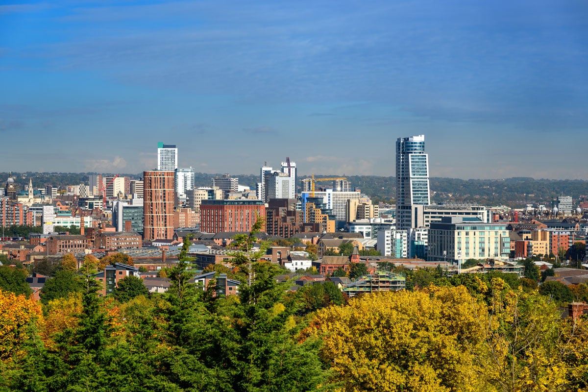 The skyline of the city of Leeds.