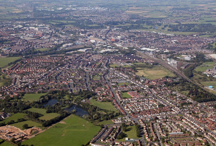 Aerial view of the city of Carlisle.