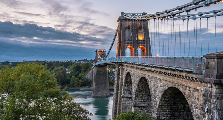 View of the Menai Bridge at sunset