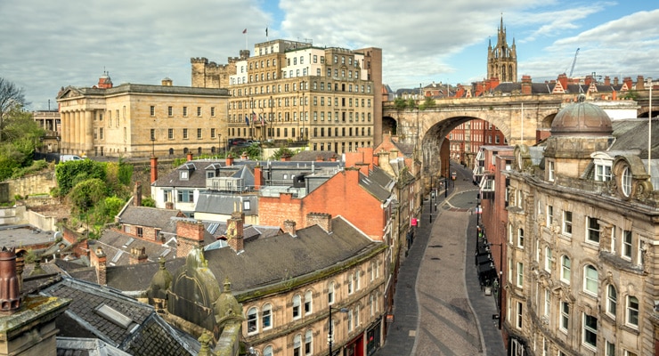 View of rooftops and the bridge on Dean Street, Newcastle upon Tyne