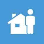 Icon showing a man standing next to a house. Image represents a sitting tenant.