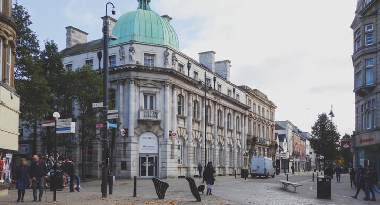 View of the intersection of Frenchgate and Baxter Gate in the town centre of Doncaster, South Yorkshire