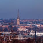 View of Wakefield city centre from Sandal Castle.