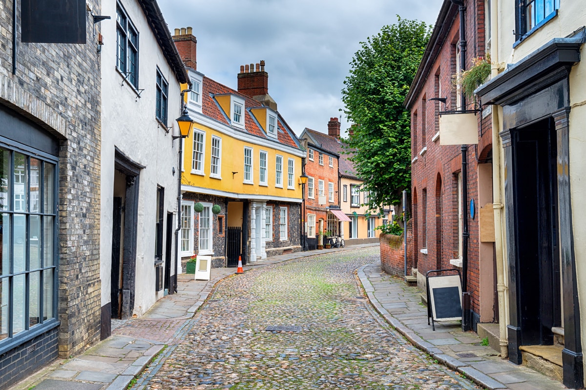 A historic street. Elm Hill in Norwich.