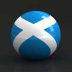 The Saltire, Scottish Flag, rendered as a 3D ball on a dark grey background.