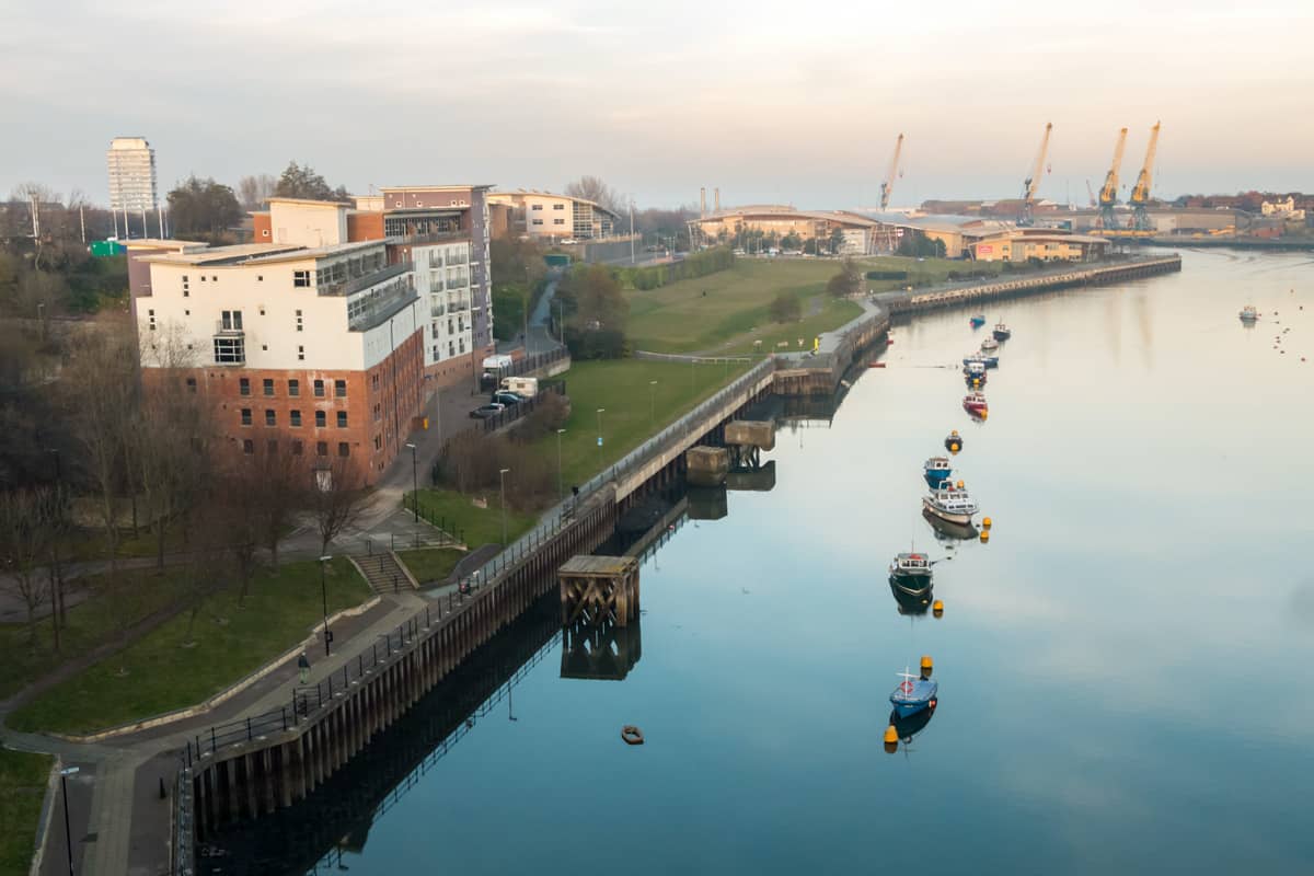 The View of the River Wear and North Riverbank, at Sunderland, from Wearmouth Bridge looking Eastwards