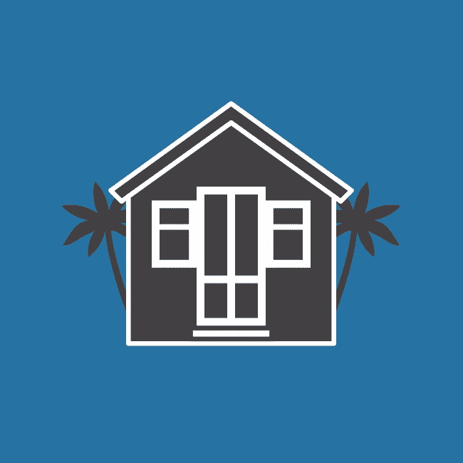 A graphical element or icon showing a house in front of some palm trees - represents a holiday let.