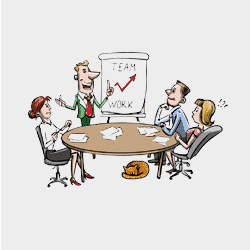 An illustration showing a group of people in a boardroom.