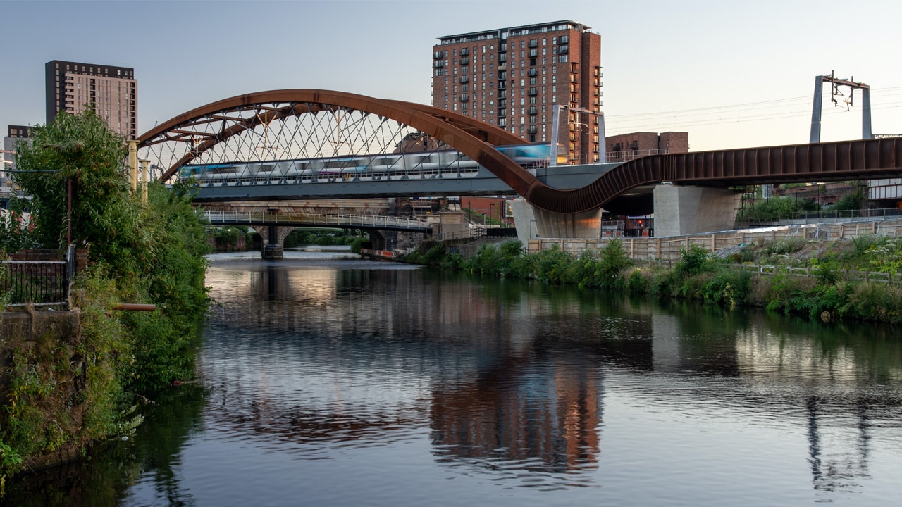 Photograph of a bridge crossing the River Irwell - The Ordsall Chord