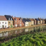 Brand new luxury houses built next to a canal in Swindon, UK.