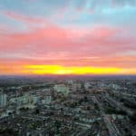 A drone's aerial view of Barking in Essex at sunset.