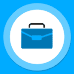 A blue icon of a briefcase. Image represents a portfolio.