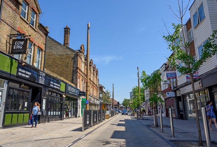 A shopping street in Bromley.