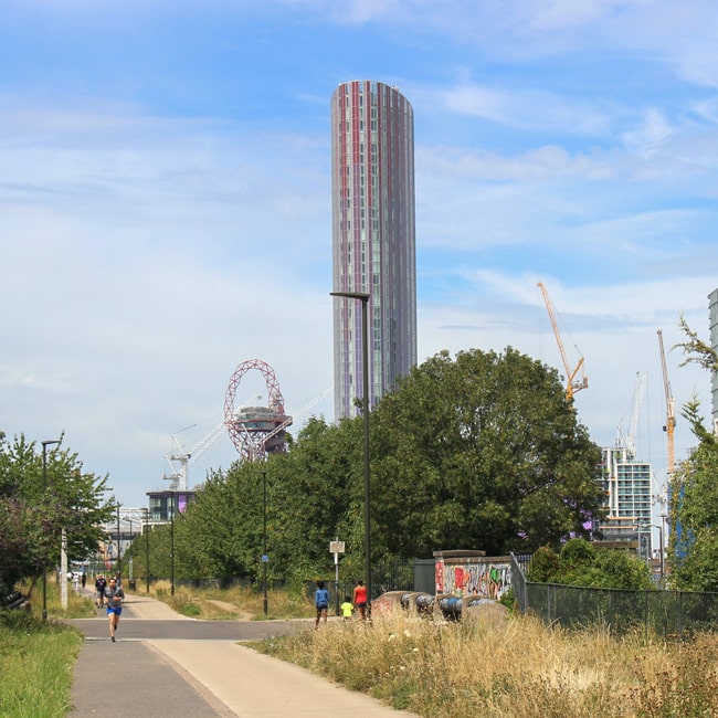 The Greenway London Cycle path, near Olympic Park, East London.