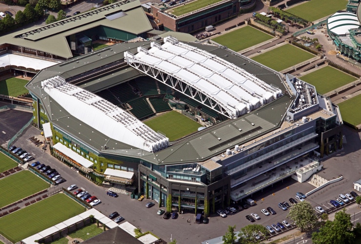 An areal view of Wimbledon and the Centre Court.