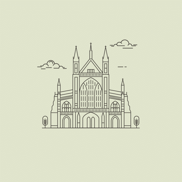 A line drawing of Winchester Cathedral.