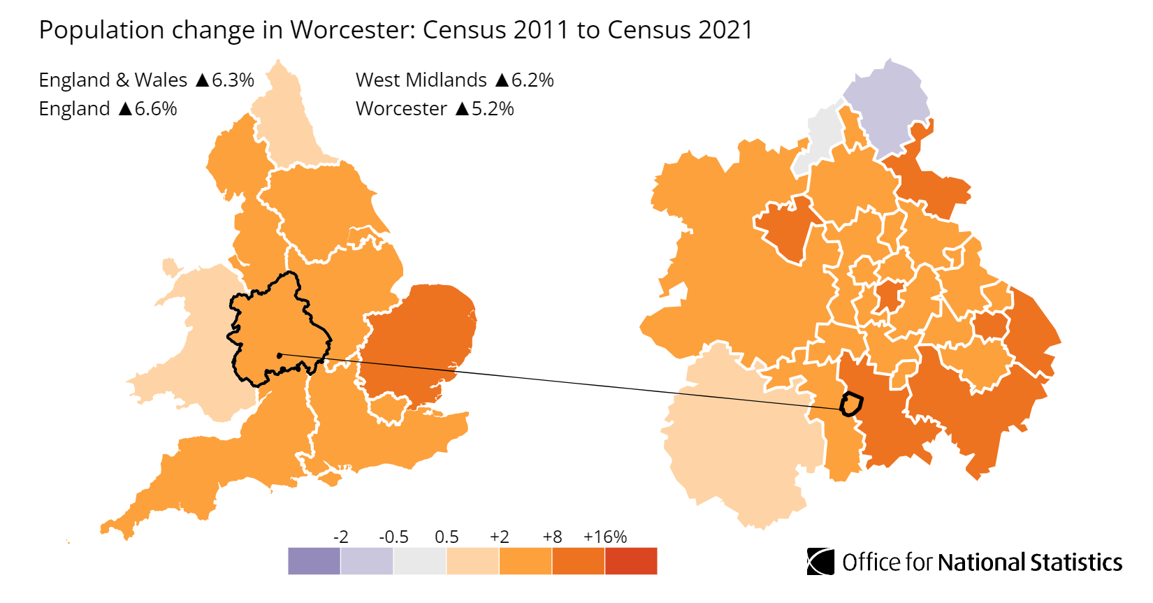 Worcester population growth map
